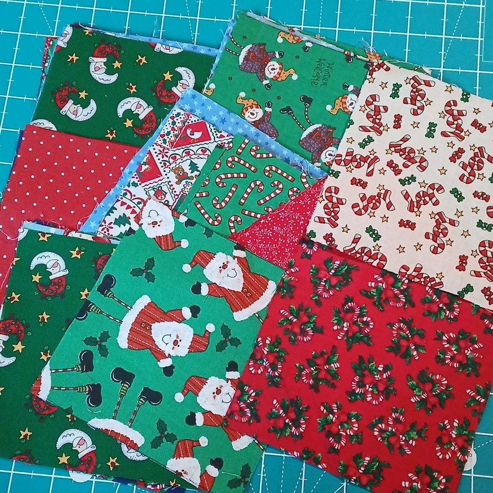 40 Vintage Christmas Fabric Pre-cut Squares 5.75 Inch
